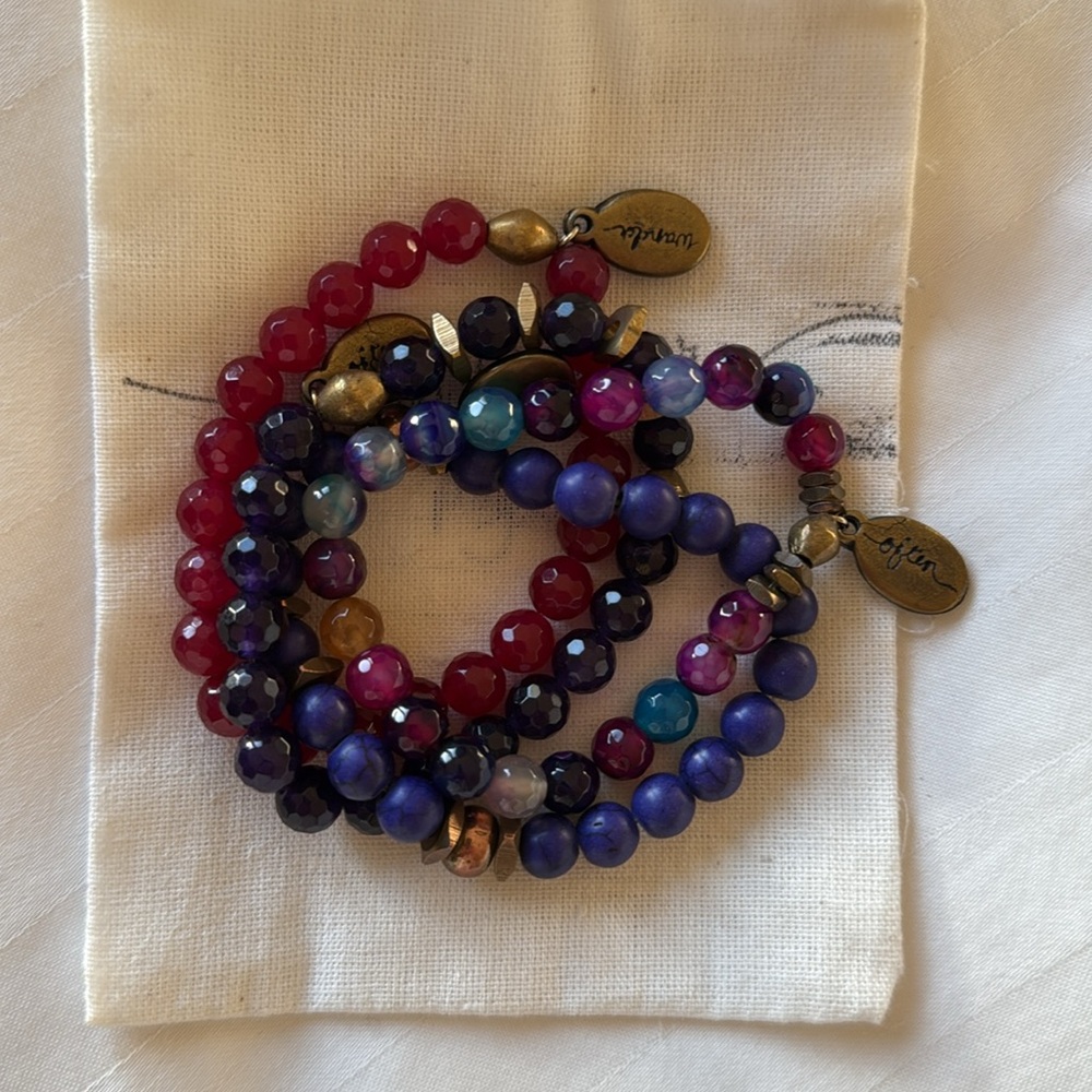 Gemstone Bracelet Set 4 Pieces Natural Stone Stackable Mixed Colors
